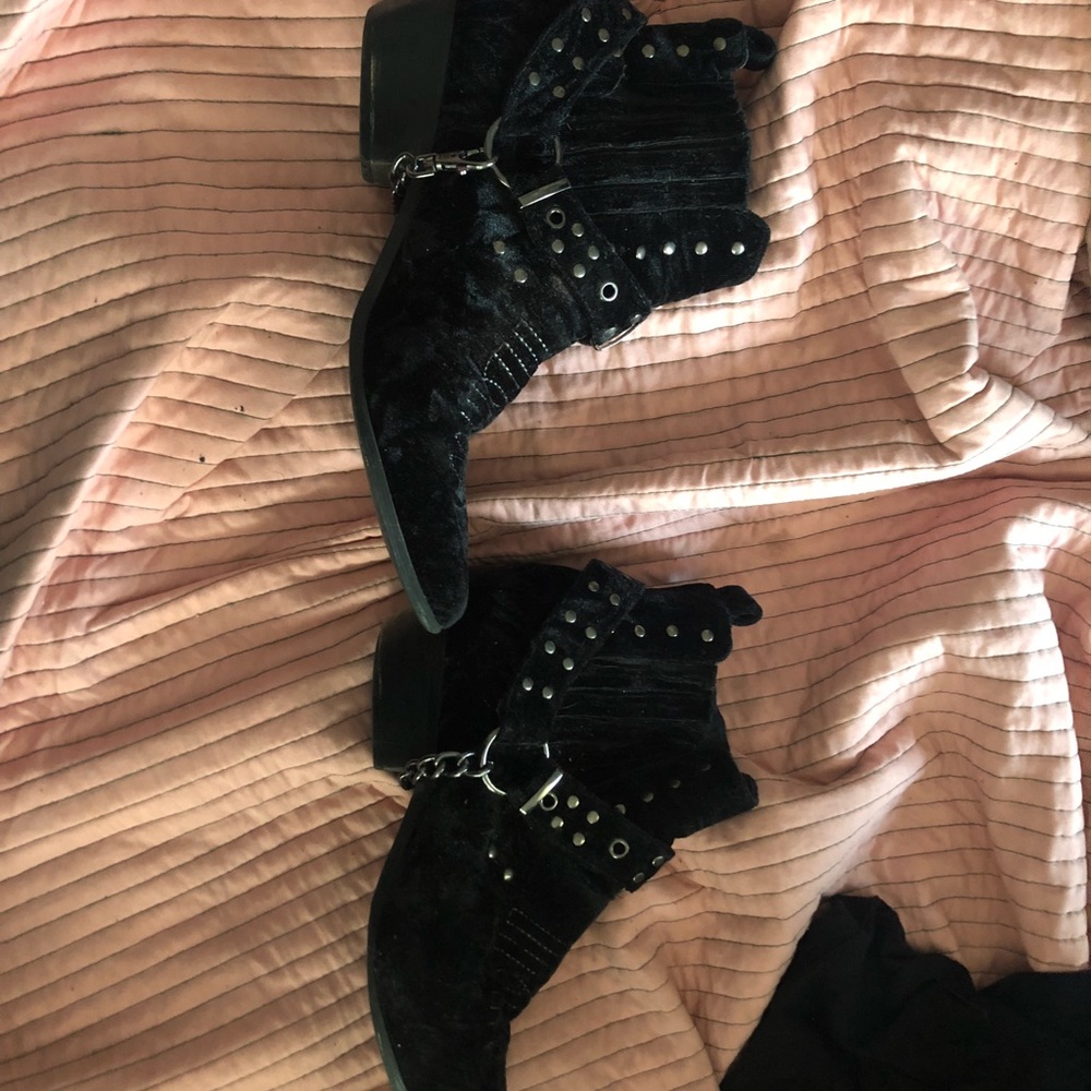 Black velvet ankle cowboy boots